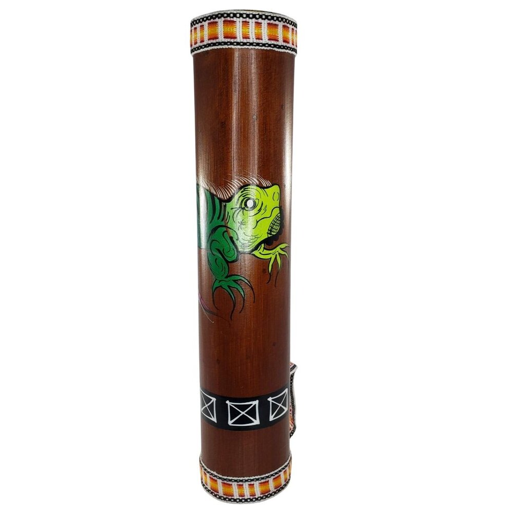 Handcrafted Iguana Rain Stick Shaker With Strap Noisemaker Wooden Painted